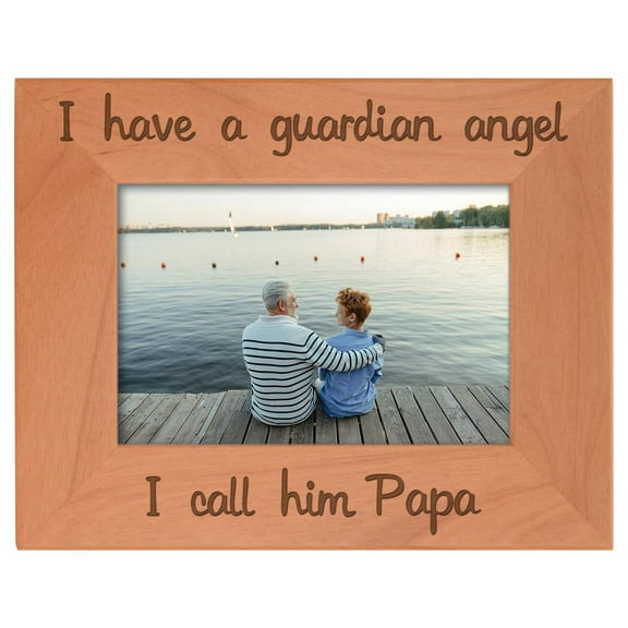 ThisWear Bereavement Gifts Grandpa Papa I Have a Guardian Angel Funeral Gifts Natural Wood Engraved 4x6 Landscape Picture Frame Wood