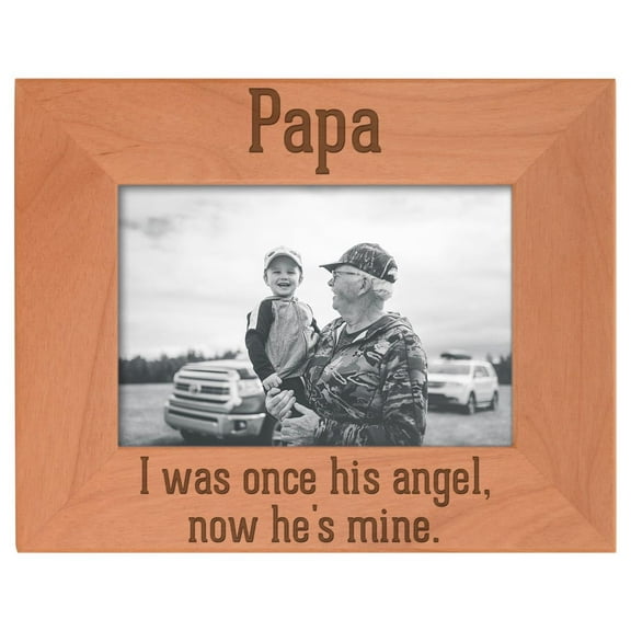 ThisWear Bereavement Gifts Grandpa Papa I Was Once His Angel Now He's Mine Funeral Gifts Natural Wood Engraved 4x6 Landscape Picture Frame Wood
