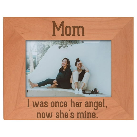ThisWear Bereavement Gifts Mom I Was Once Her Angel Now She's Mine Funeral Gifts Natural Wood Engraved 4x6 Landscape Picture Frame Wood