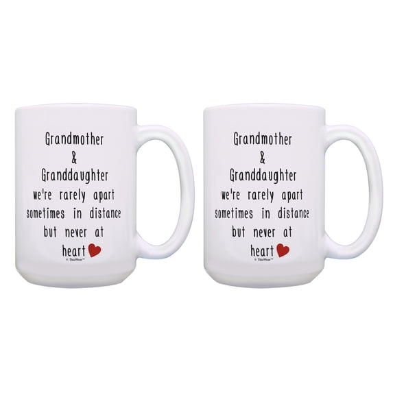 ThisWear Best Gifts for Grandparents Grandmother & Granddaughter Rarely Apart Grandchildren Gifts Grandmother Gifts 2 Pack 15oz Coffee Mugs