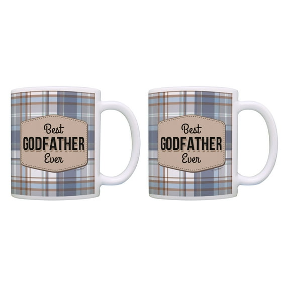 ThisWear Best Godfather Gifts Best Godfather Ever Godfather Cup 11 ounce 2 Pack Coffee Mugs Blue Plaid