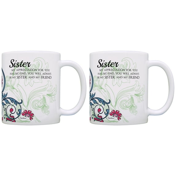 ThisWear Big Sister Gifts My Sister and My Friend Sentimental Poem Little Sister Gifts 11 ounce 2 Pack Coffee Mugs Floral