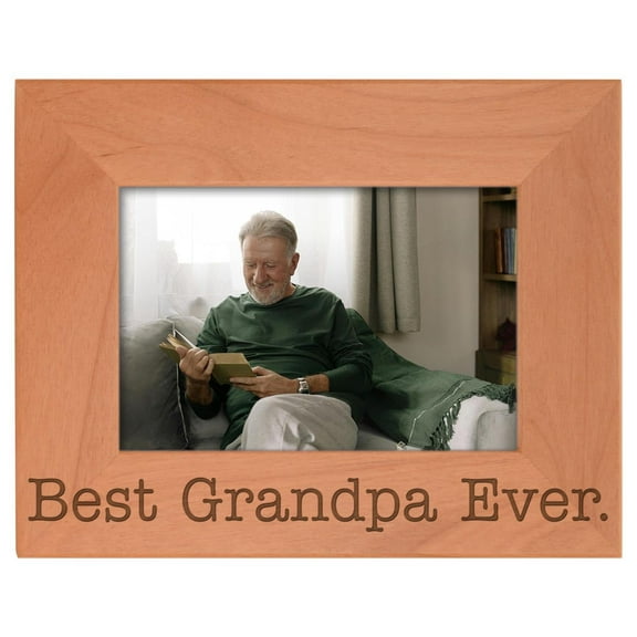 ThisWear Birthday Gift for Grandpa Best Grandpa Ever Natural Wood Engraved 4x6 Landscape Picture Frame Wood