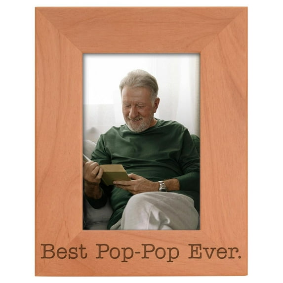 ThisWear Birthday Gift for Grandpa Best Pop-Pop Ever Natural Wood Engraved 4x6 Portrait Picture Frame Wood