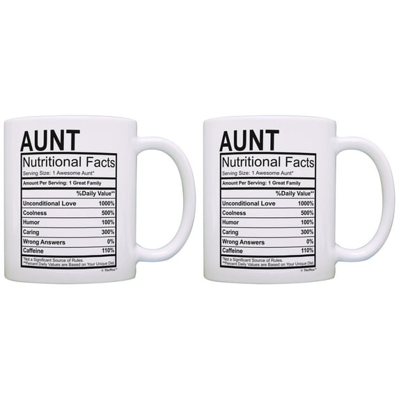 ThisWear Birthday Gifts for Aunt Nutritional Facts Label Gift Ideas for Aunt 11 ounce 2 Pack Coffee Mugs
