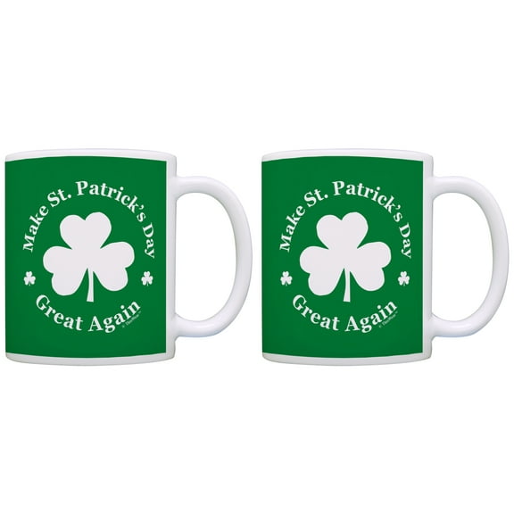 ThisWear Birthday Mugs Make St Patricks Day Great Again Shamrock Funny Polictical GOP Mugs 11 ounce 2 Pack Coffee Mugs Green