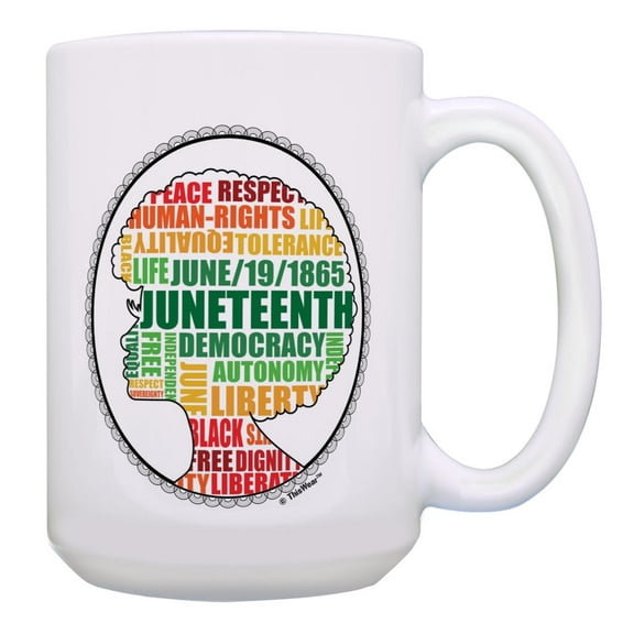 ThisWear Black History Month Gifts for Men Juneteenth Word Cloud June 19th 1865 15oz Ceramic Coffee Mug Juneteenth