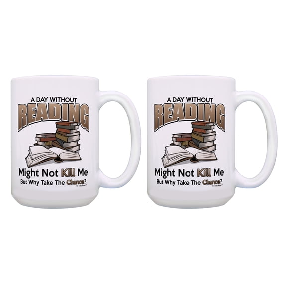ThisWear Bookish Gifts A Day Without Reading Why Reading Cup Set 2 Pack Gift 15oz Coffee Mugs