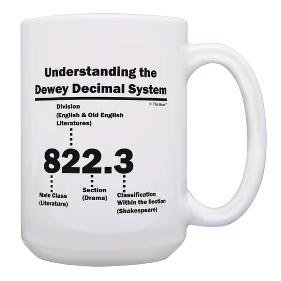 ThisWear Bookworm Gift Understanding the Dewey Decimal System Gift for Teachers Appreciation Gifts Graduation Gift 15oz Coffee Mug