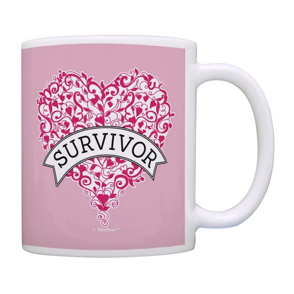 ThisWear Breast Cancer Awareness Survivor Pink Ribbon Heart 11oz Ceramic Coffee Mug