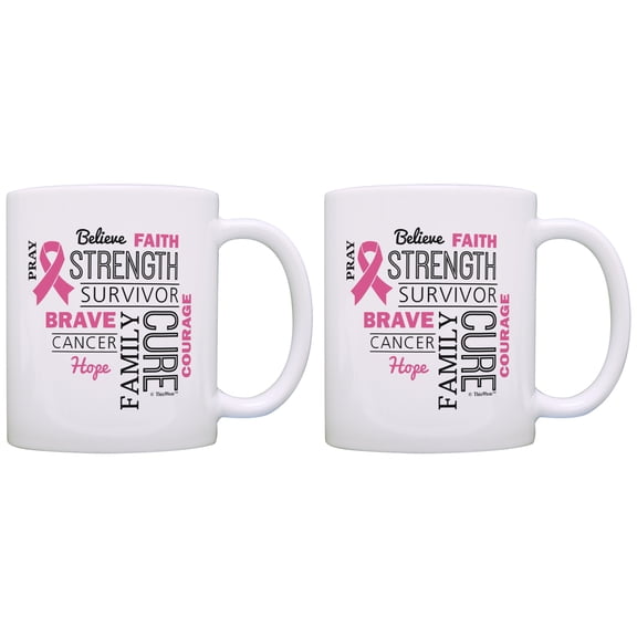 ThisWear Breast Cancer Awareness Word Art Breast Cancer Pink Ribbon Breast Cancer Support 11 ounce 2 Pack Coffee Mugs