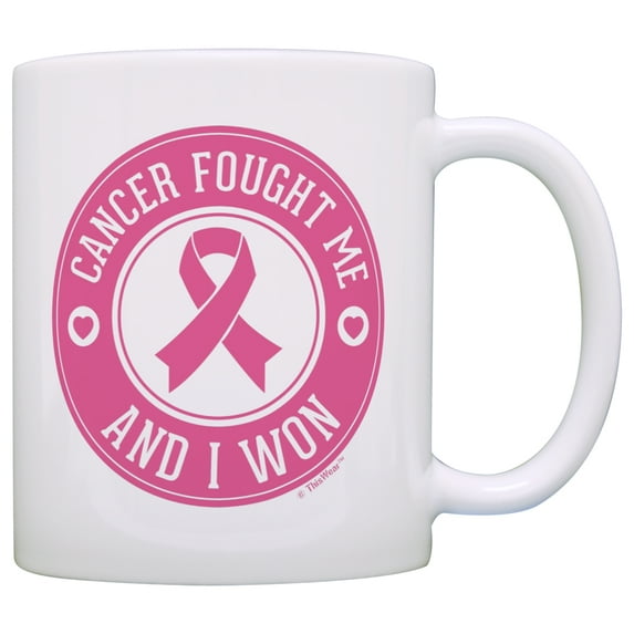 ThisWear Breast Cancer Coffee Mug Cancer Fought Me I Won Breast Cancer Pink Ribbon Breast Cancer Survivor 11 ounce Coffee Mug
