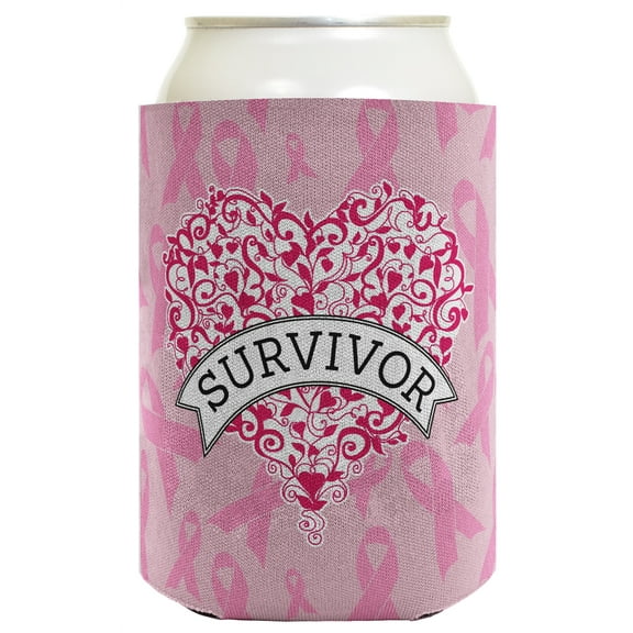 ThisWear Breast Cancer Survivor Pink Heart Awareness Ribbon 2 Pack Can Coolie Drink Coolers Coolies Pink