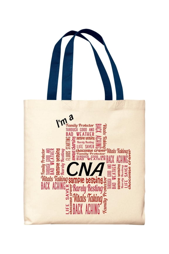 CNA Nurse Gifts for Women I'm a CNA Essential Attributes Navy Handle Canvas Tote Bag