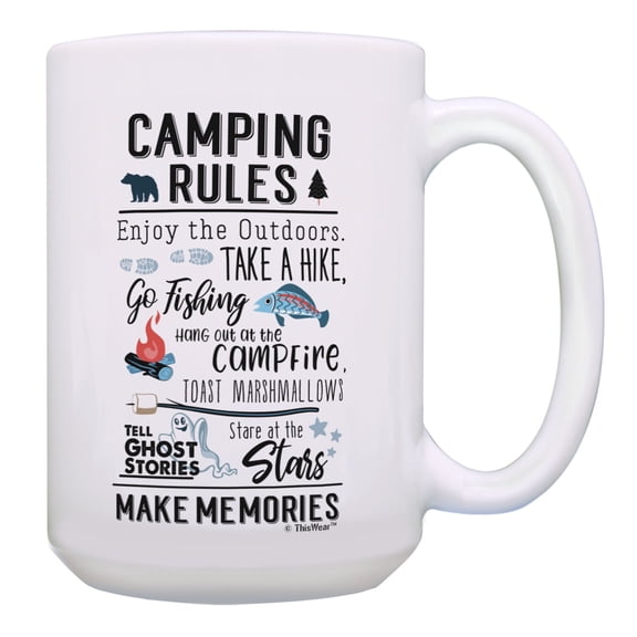 ThisWear Camping Gifts for Men Camping Rules Make Memories Camp Mug 15oz Coffee Mug
