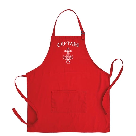 ThisWear Captain Nautical Gift Funny Apron for Grilling Cooking Two Pocket Apron for Sailing or Fishing Red