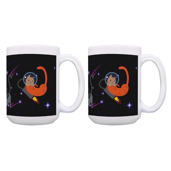 ThisWear Cat Lover Gifts Astronaut Cat Novelty Mugs Jetpack Mug Set 2 Pack 15oz Coffee Mugs Multi