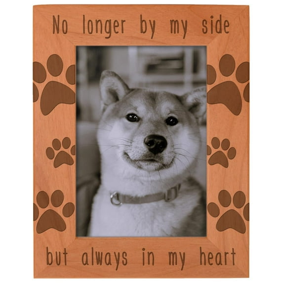 ThisWear Cat Memorial Gifts No Longer by My Side but Always in My Heart Rescue Cat Gifts Natural Wood Engraved 5x7 Portrait Picture Frame Wood