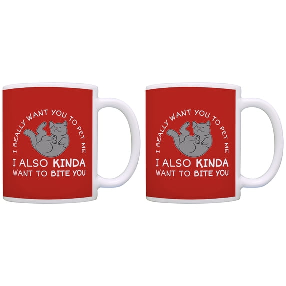 ThisWear Cat Mom Gifts Want You To Pet Me Kinda Want to Bite You Mom Mug 11 ounce 2 Pack Coffee Mugs