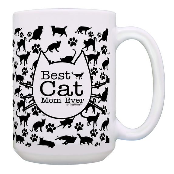 ThisWear Cat Themed Gifts Best Cat Mom Ever Cat Mother Gifts 15oz Cat Coffee Cup Tea Mug Cat Pattern