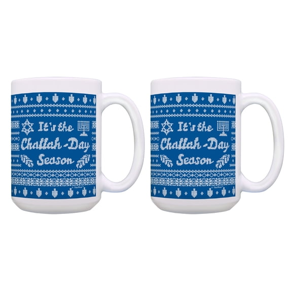 ThisWear Chanukah Gift It's the Challah-Day Season Chanukah Mugs 2 Pack Gift 15oz Coffee Mugs Blue