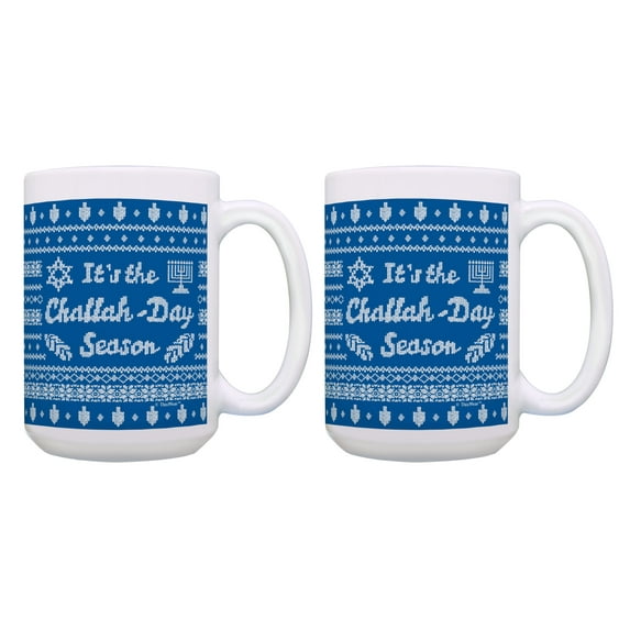 ThisWear Chanukah Gift It's the Challah-Day Season Chanukah Mugs 2 Pack Gift 15oz Coffee Mugs Blue