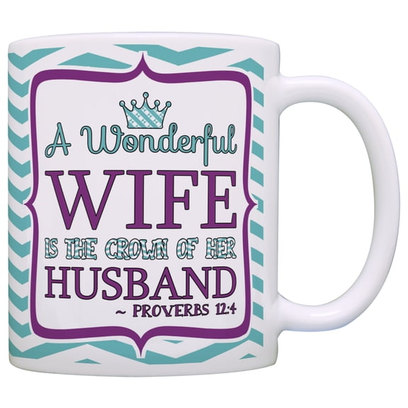ThisWear Christian Gift Wife is Crown of her Husband Religious Bible Verse 11 ounce Coffee Mug Chevron