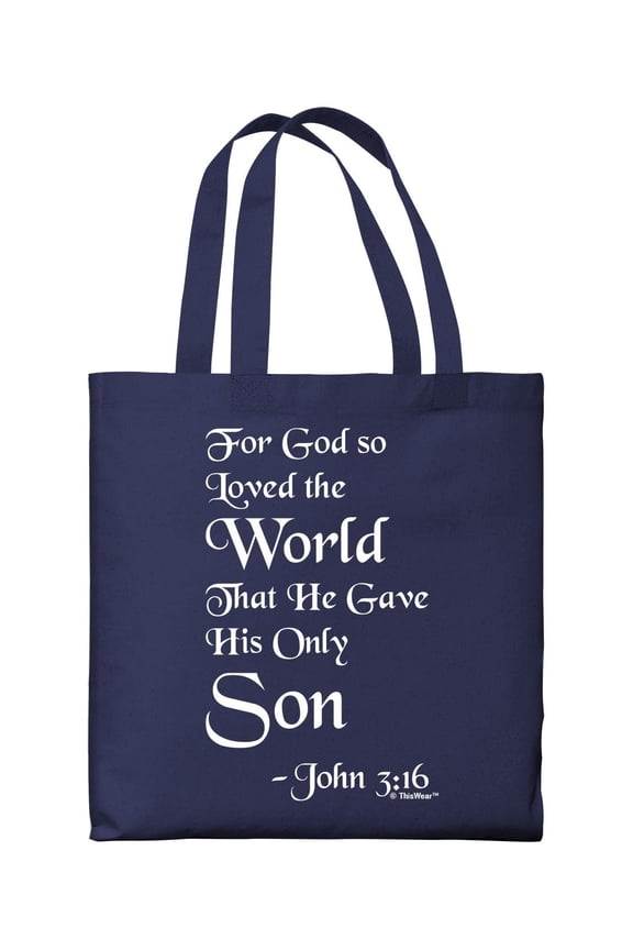 Christian Gifts for Women John 3:16 Scripture Verse Easter Party Decorations Lightweight Navy Canvas Tote Bag