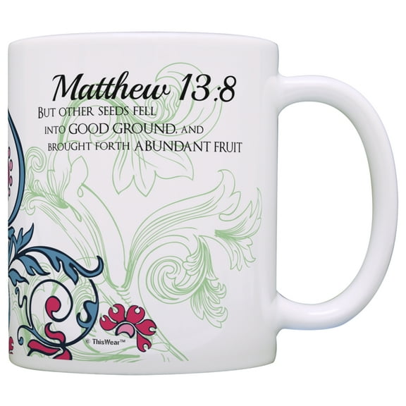 ThisWear Christian Mugs Matthew 13:8 Bible Verse Christian Mug 11 ounce Coffee Mug Floral