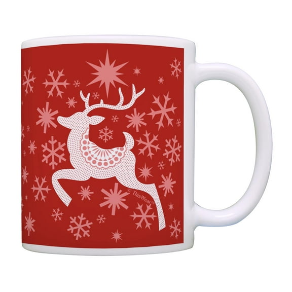 ThisWear Christmas Mug Winter Holiday Reindeer Theme Coffee Mug Red