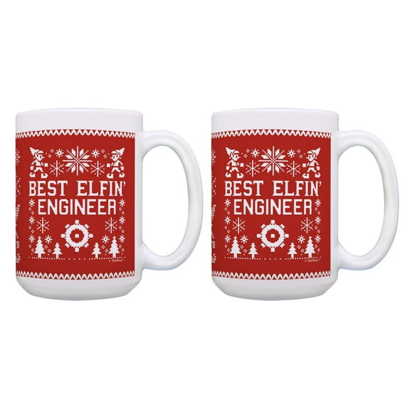 ThisWear Christmas Mugs Best Elfin Engineer Ever Christmas Set 2 Pack Gift 15oz Coffee Mugs Red