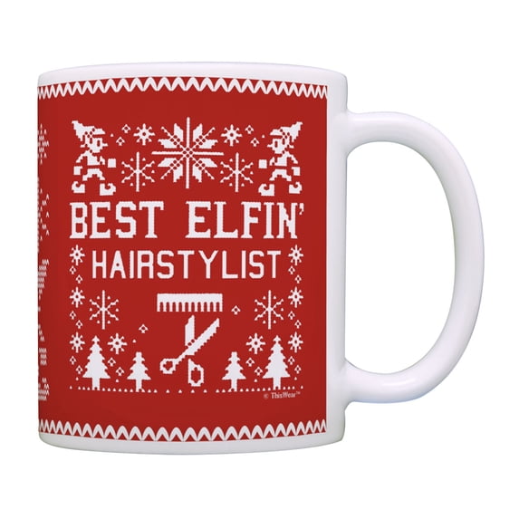 ThisWear Christmas Mugs Best Elfin Hairstylist Ever Holiday Gifts for a Hairstylist Coffee Mug Red