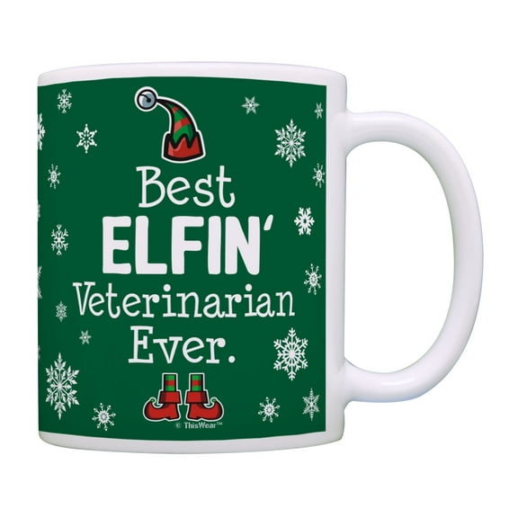 ThisWear Christmas Mugs Best Elfin Veterinarian Ever Xmas Gifts for Veterinarians Coffee Mug Green