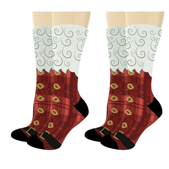 ThisWear Christmas Present Santa Dress Socks Dirty Santa Gag Gift Cute Santa Gifts 2-Pairs Novelty Crew Socks