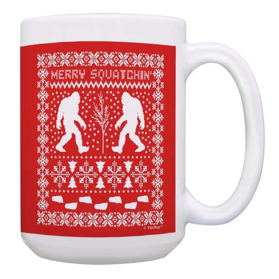 ThisWear Christmas Presents Merry Squatchin Sasquatch Christmas Sweater Mug 15oz Coffee Mug Xmas