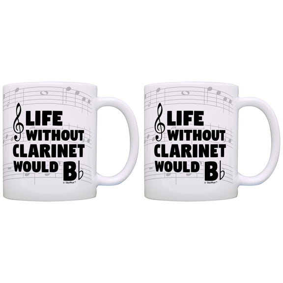 ThisWear Clarinet Gifts Life Without Clarinet Would B Flat Orchestra 11 ounce 2 Pack Coffee Mugs Notes