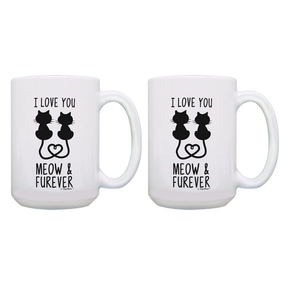 ThisWear Couples Mug for Couples I Love You Meow and Forever Matching Couple Mug Anniversary Mug for Couple 2 Pack Mug 15oz Coffee Mugs