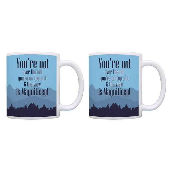 ThisWear Coworker Retirement Gifts Not Over the Hill You're On Top Of It 11 ounce 2 Pack Coffee Mugs Blue