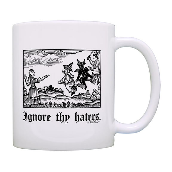 ThisWear Creepy Halloween Decor Ignore Thy Haters Classic Woodcut Witch Block Print Meme Ceramic 11oz Coffee Mug Witch