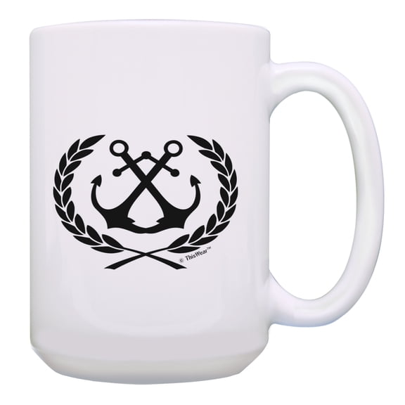 ThisWear Cruise Gifts Nautical Anchor Crest Coffee Mug Set Travelers Gift Boating Gifts Ocean Gifts Nautical Gift 15oz Coffee Mug