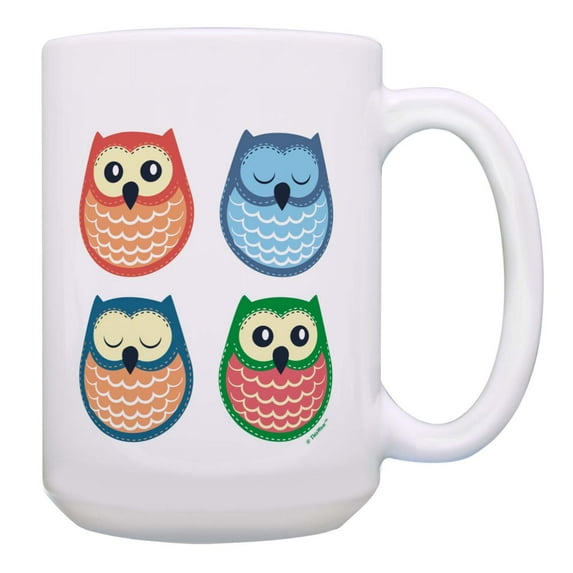 ThisWear Cute Owl Gifts for Women 4 Cute Colorful Owls Ceramic 15oz Coffee Mug Owls
