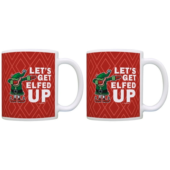 ThisWear Dabbing Santa's Elf Let's Get Elfed Up Mug Funny Secret Santa 11 ounce 2 Pack Coffee Mugs Red