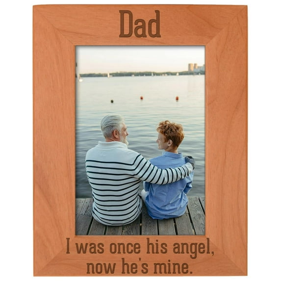 ThisWear Dad Memorial Frame I Was Once His Angel Now He's Mine Memories Frame Natural Wood Engraved 5x7 Portrait Picture Frame Wood
