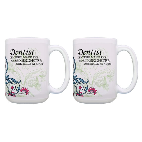 ThisWear Dentist Cup Set Make the World Brighter Dentist Mugs 2 Pack Gift 15oz Coffee Mugs Floral