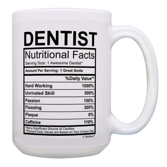 ThisWear Dentistry Gift Dentist Nutritional Facts Mug Dental Mug 15oz Dental Coffee Mug