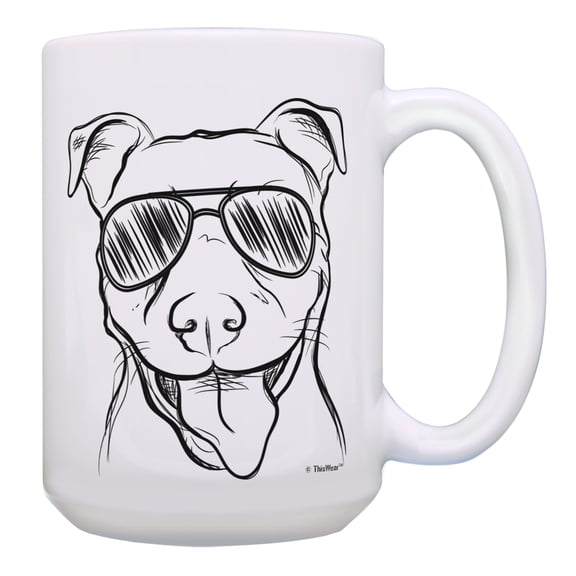 ThisWear Dog Cup Pitbull Sunglasses Mug Pitbull Coffee Mug Dog Bday Gift 15oz Coffee Mug