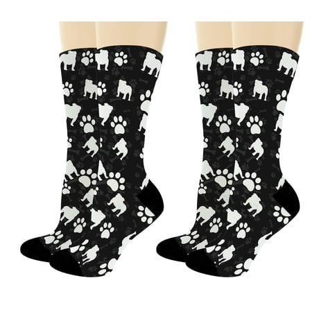 ThisWear Dog Gift Bulldog Socks for Women Men Bull Dog Novelty Socks Dog Gift Set 2-Pairs Novelty Crew Socks