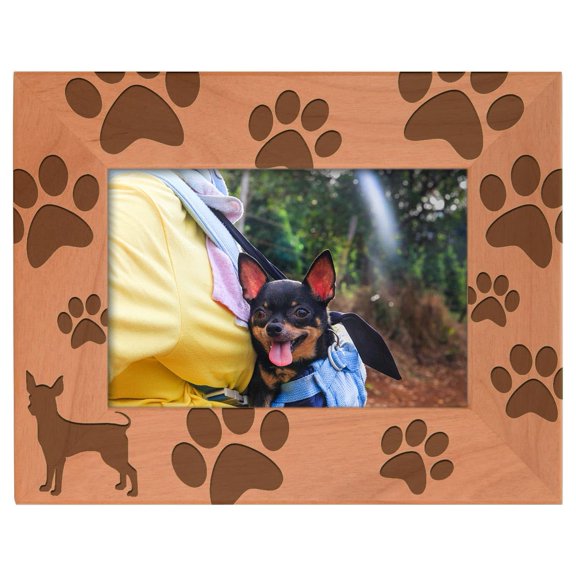 ThisWear Gifts For All By Rachel Olevia Dog Lover Gift Chihuahua Paw Prints Natural Wood Engraved 4x6 Landscape Picture Frame Wood