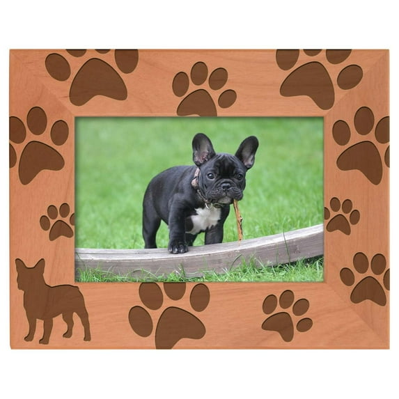 ThisWear Gifts For All By Rachel Olevia Dog Lover Gift French Bulldog Paw Prints Natural Wood Engraved 4x6 Landscape Picture Frame Wood