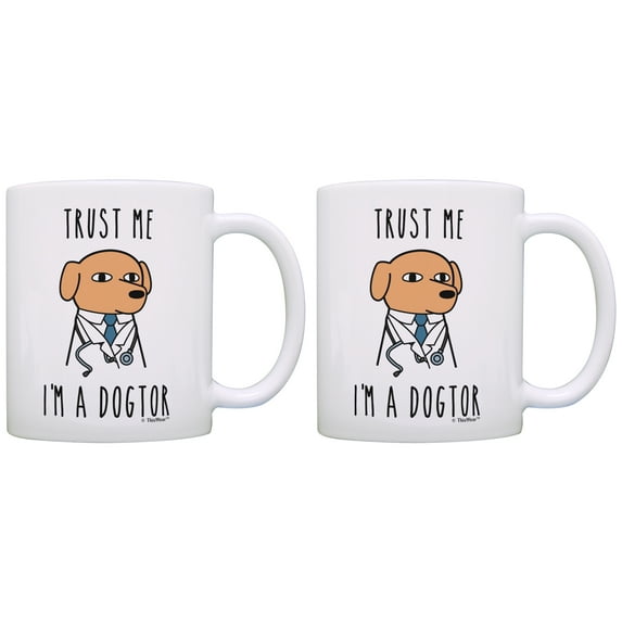 ThisWear Dog Lover Gifts Trust Me I'm a Dogtor Gifts for Veterinarians Dog Trainer Gifts Dog Rescue Gifts 11 ounce 2 Pack Coffee Mugs